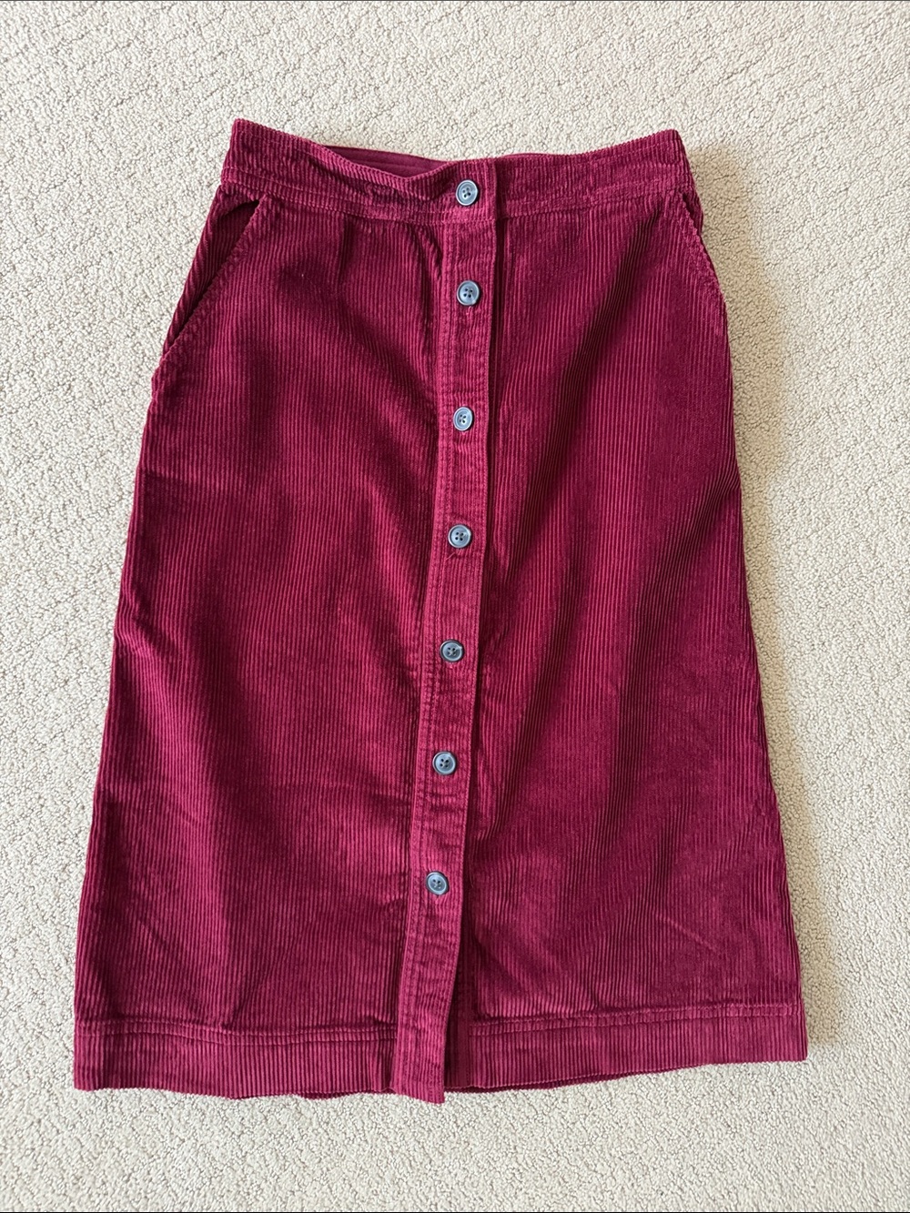 GAP Button-Front Corduroy Midi Skirt in Wine